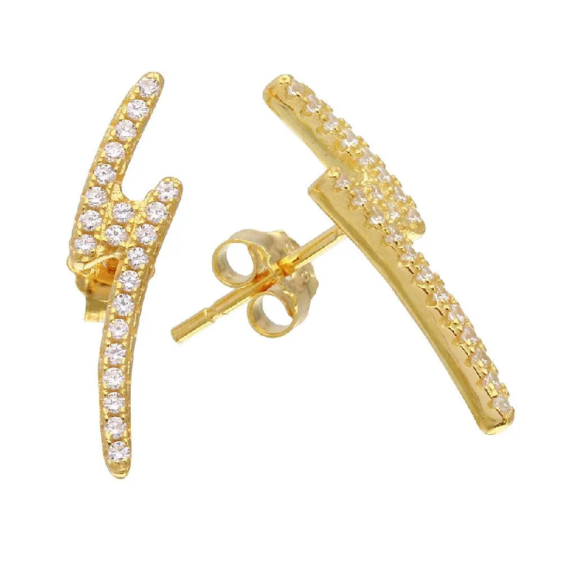 pearl earrings for women -Gold Plated 925 Sterling Silver Lightning CZ Earrings - STE01076GP