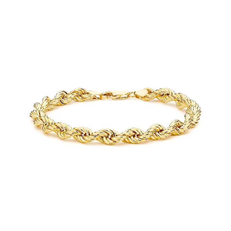 9K Yellow Gold 120 Hollow Rope Chain Bracelet/ 7'