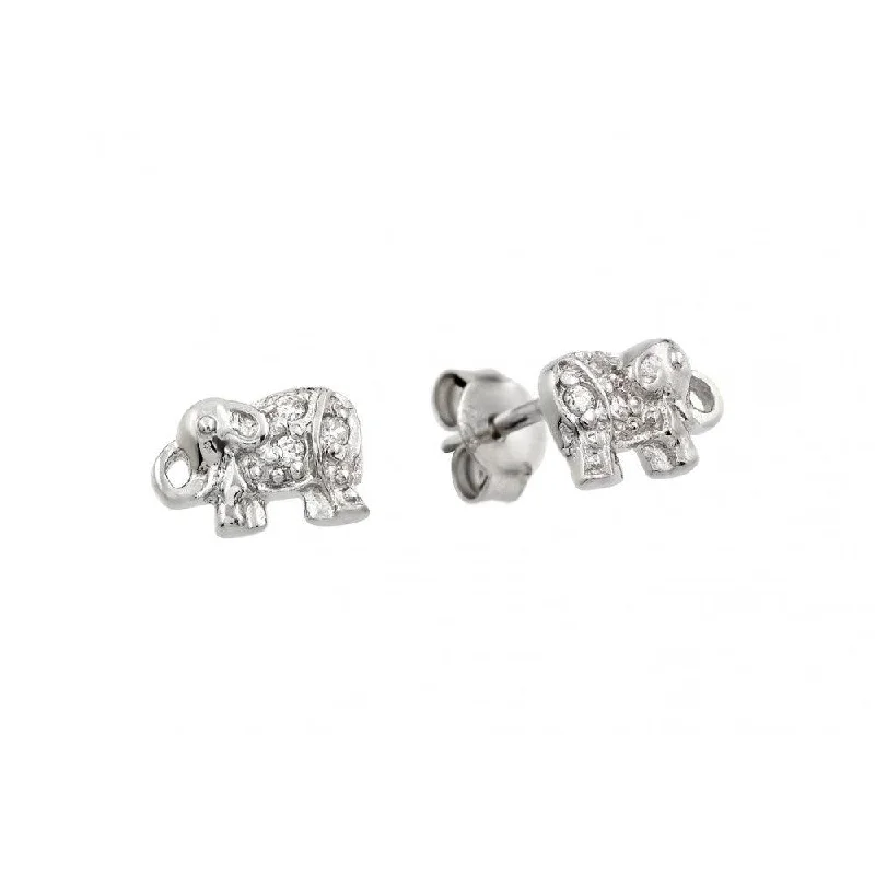 hoop earrings for women -Silver 925 Rhodium Plated Elephant Clear CZ Stud Earrings - STE00906