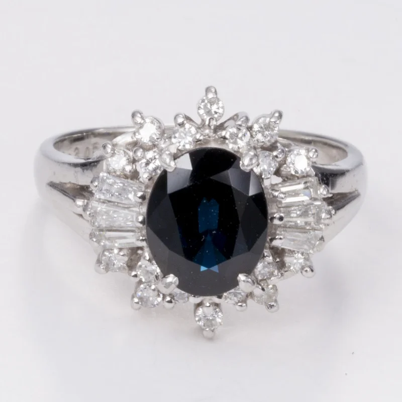 Platinum Oval Sapphire and Diamond Ring | 2.05 ct, 0.53 ctw | Sz 7.25