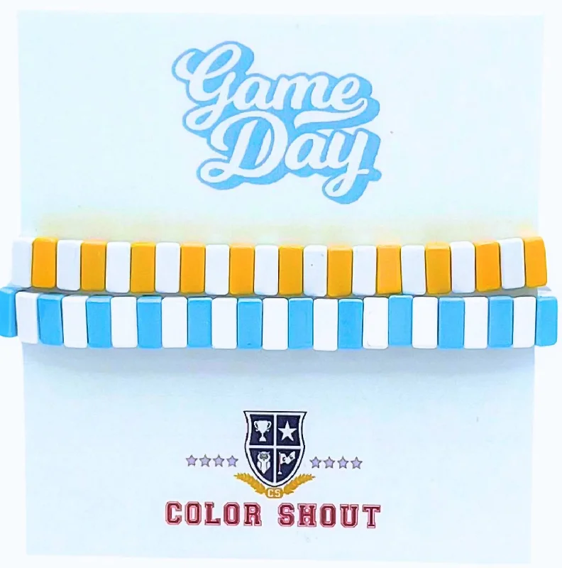 Unisex - Game Day: Team Colors Enamel Tile Double Stack Bracelet In Light Blue/yellow/white