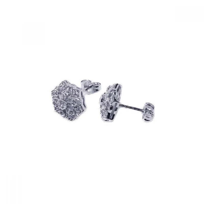 creative earrings for women -Silver 925 Rhodium Plated Micro Pave Clear Flower Filigree CZ Stud Post Earrings - ACE00024