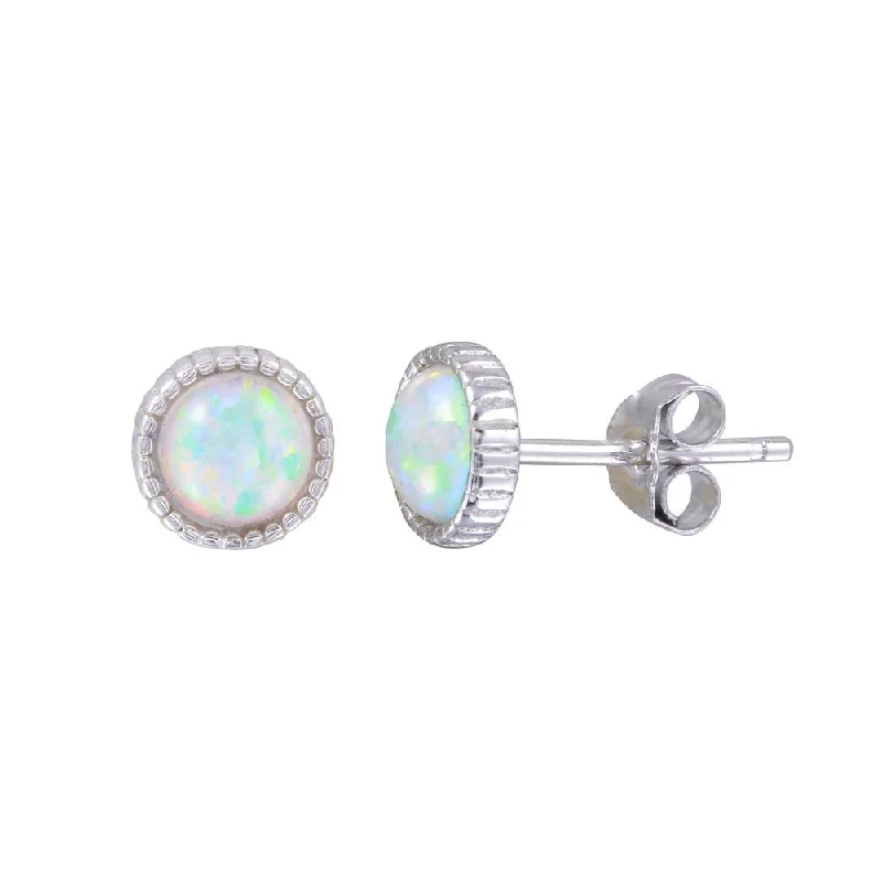 artistic earrings for women -Rhodium Plated 925 Sterling Silver Synthetic Opal Earrings - STE01189