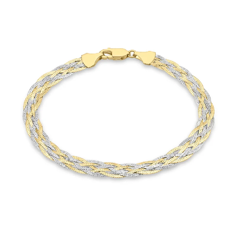 9K 2 Colour Gold Woven Herringbone Bracelet 7"