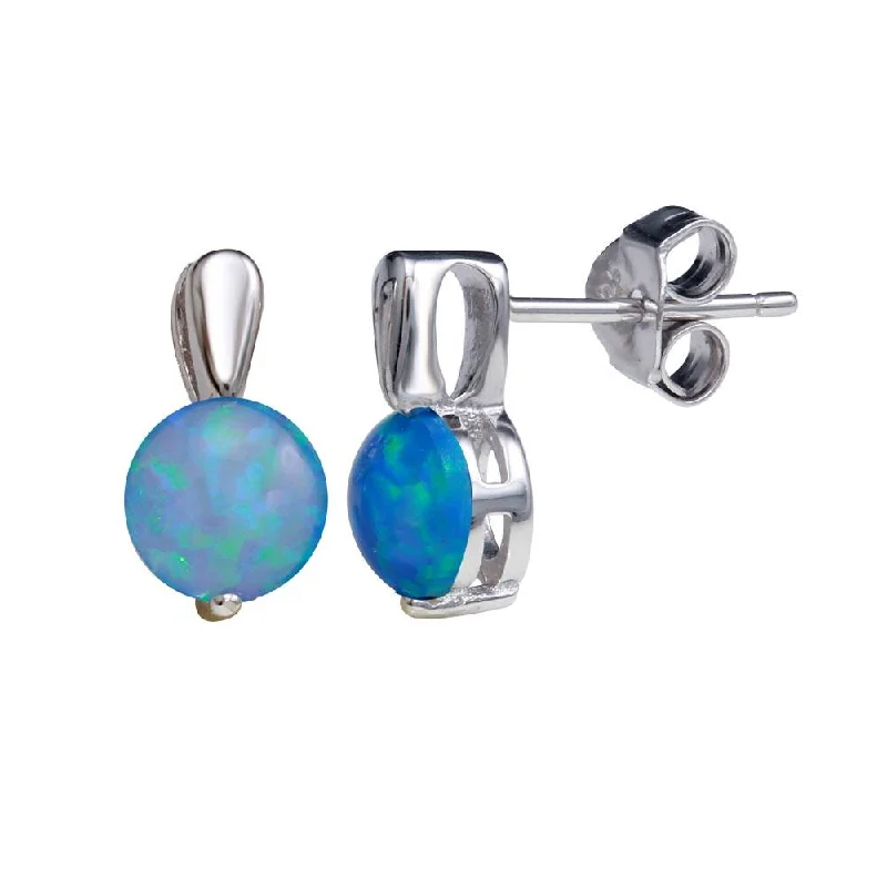 creative earrings for women -Rhodium Plated 925 Sterling Silver Synthetic Blue Opal Stud Earrings - STE01160BLUE