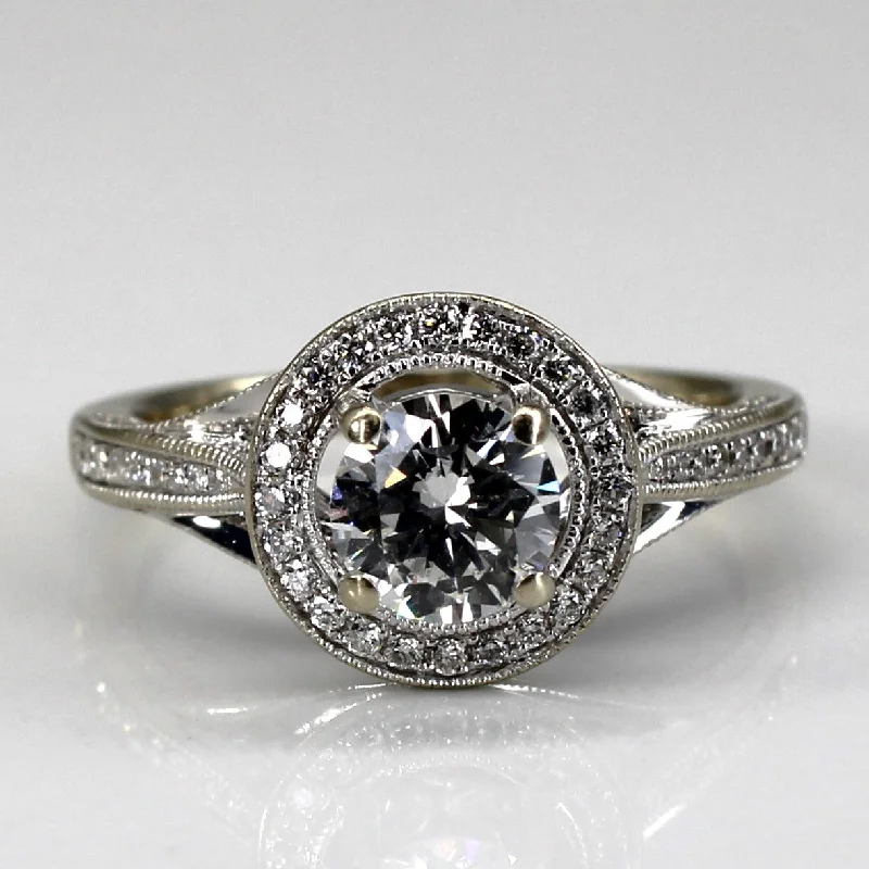 High Set Halo Diamond Engagement Ring | 1.20ctw VS2 F/G | SZ 6.75 |