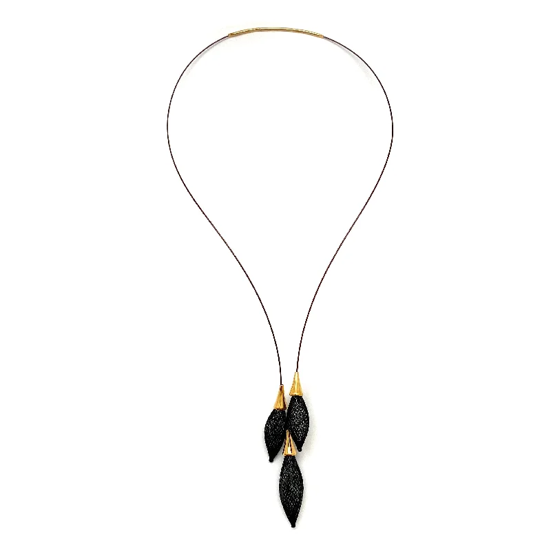 choker necklaces for women -Black and Gold Nylon Bulb Necklace