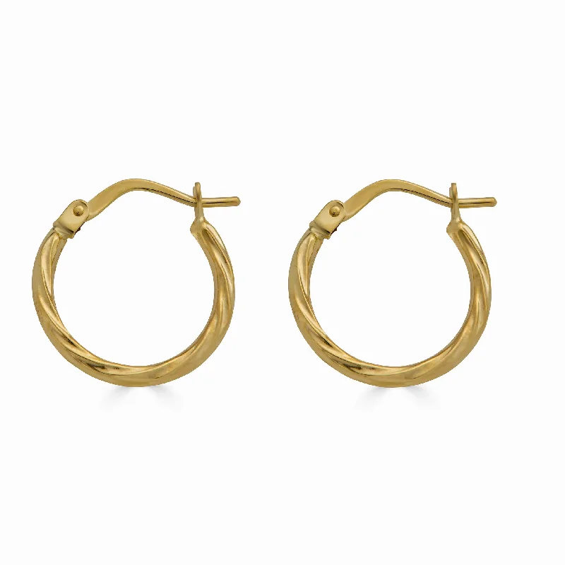 statement earrings for women -14E00367 - 14 Karat Yellow Gold Twisted Design Latch Back Hoop Earring