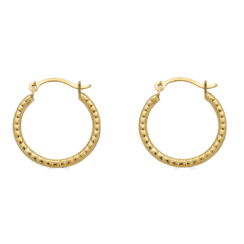 colorful gemstone earrings -14E00369 - 14 Karat Yellow Gold Beaded Design Latch Back Hoop Earring