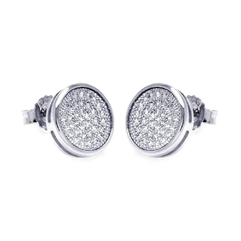 glamorous earrings for women -Silver 925 Rhodium Plated Micro Pave Clear Circle CZ Stud Earrings - ACE00047