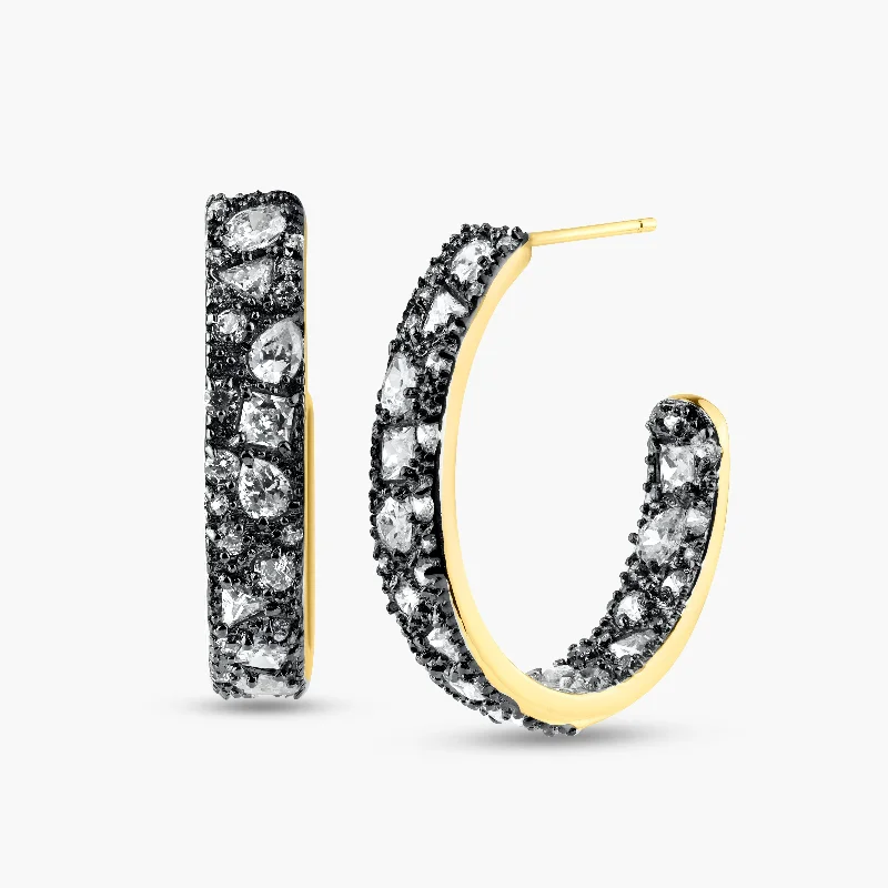 geometric earrings for women -Silver 925 Gold Plated Multiple Graduated Crescent Clear CZ Stud Earrings - BGE00364