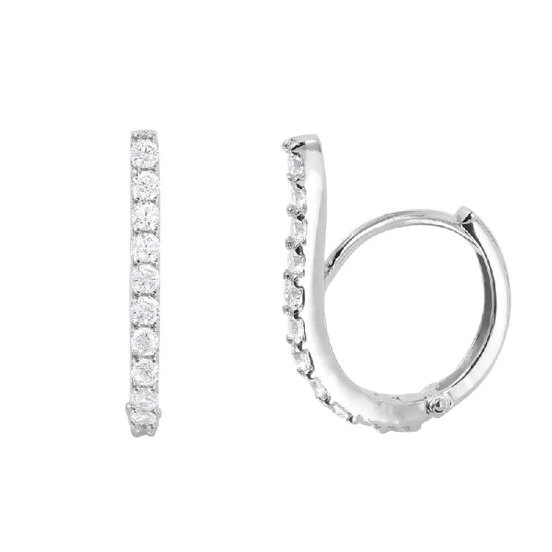 bold earrings for women -Silver 925 Rhodium Plated Swoop CZ huggie hoop Earrings - GME00026