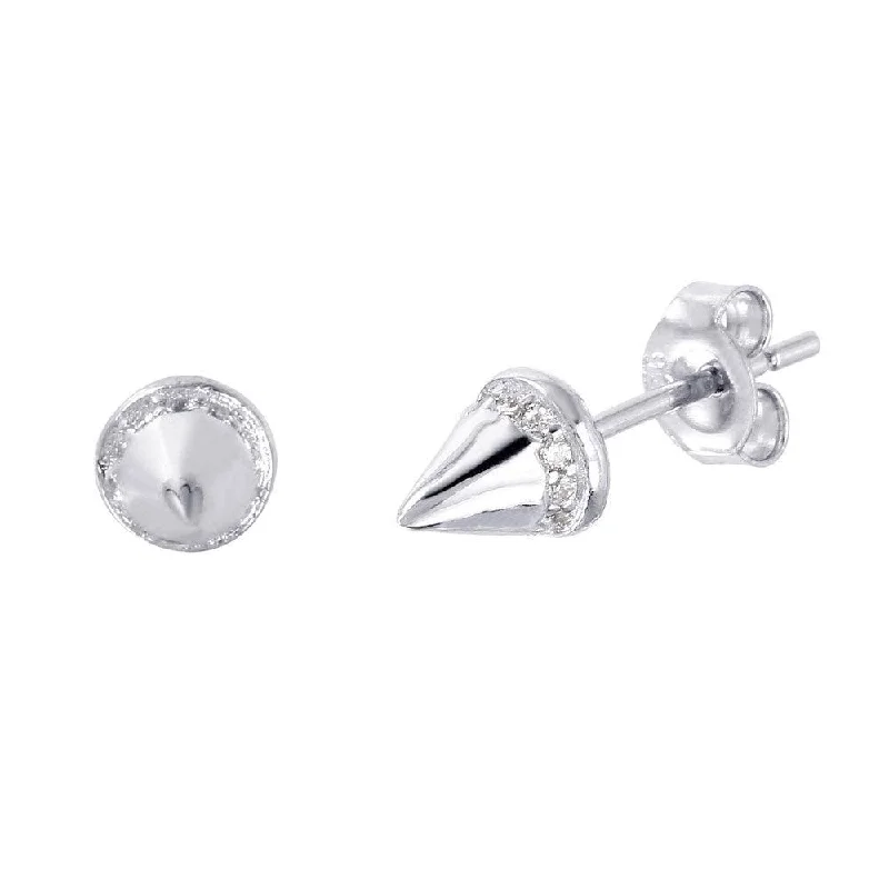 luxury earrings for women -Silver 925 Rhodium Plated Spike CZ Stud Earrings - STE01008