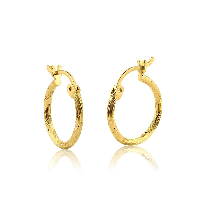 statement earrings for women -14E00158. - 14 Karat Yellow Gold Diamond Cut Hoop Earring