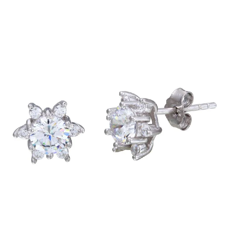 pearl earrings for women -Rhodium Plated 925 Sterling Silver CZ Snow Flakes Stud Earrings - STE01105