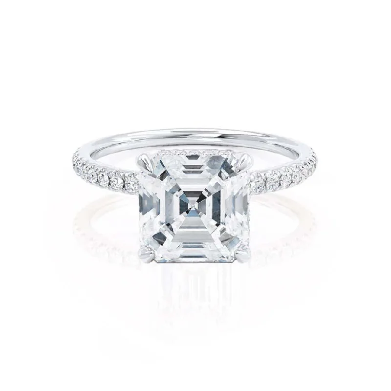 antique engagement rings -1.30 CT Asscher Shaped Moissanite Hidden Halo Style Engagement Ring