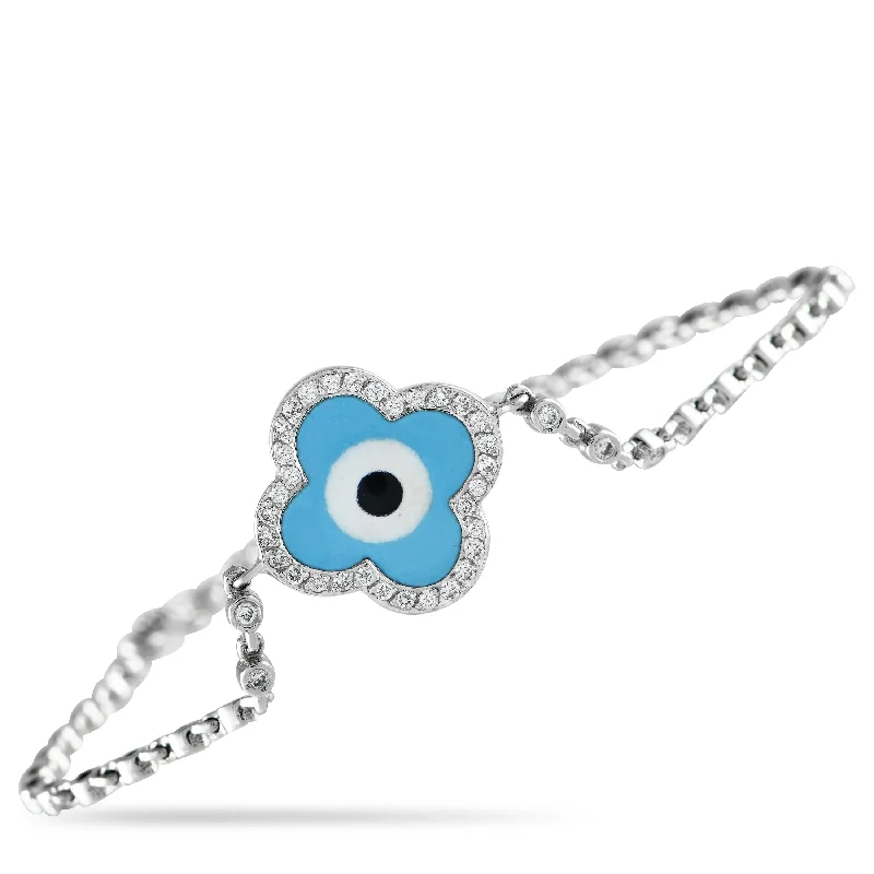 Aaron Basha 18K White Gold Diamond and Enamel Evil Eye Clover Bracelet AB30-111324