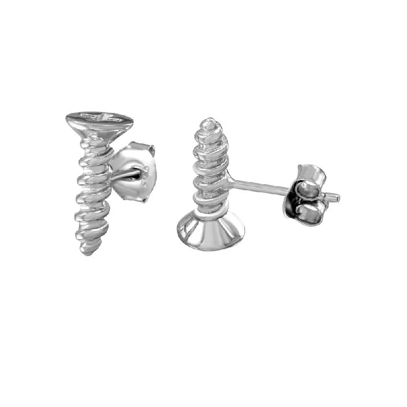 statement gold earrings for women -Rhodium Plated 925 Sterling Silver Screw Stud Earrings - BGE00556