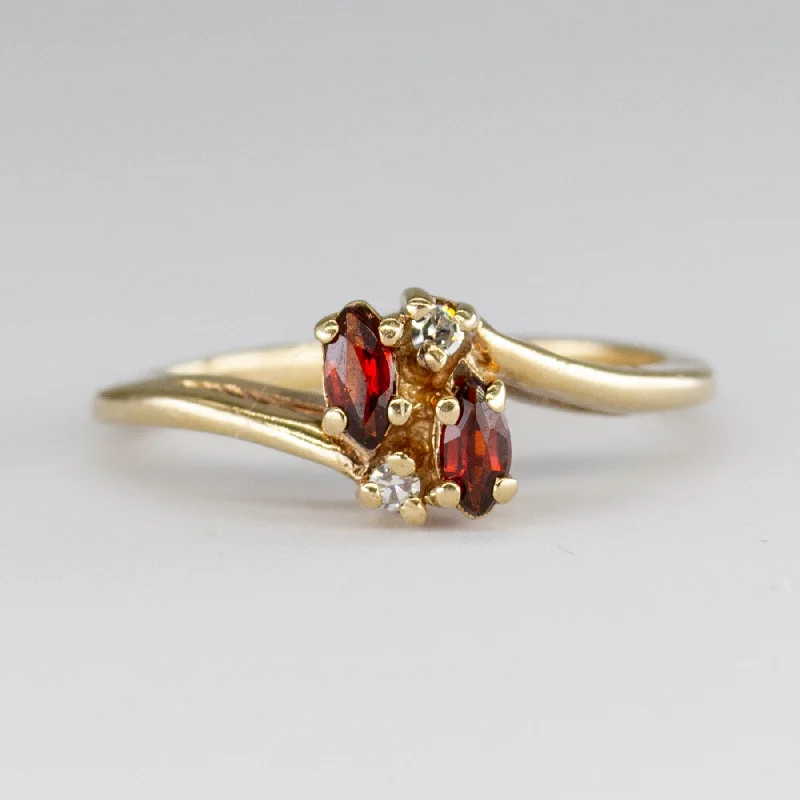 Garnet and Diamond 10K Gold Ring | 0.14 ctw, 0.02ctw  | SZ 4 |