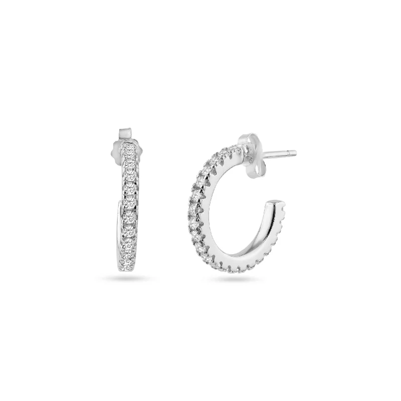 twisted earrings for women -STE01350 - Rhodium Plated Eternity Clear CZ Hoop Earring 16mm