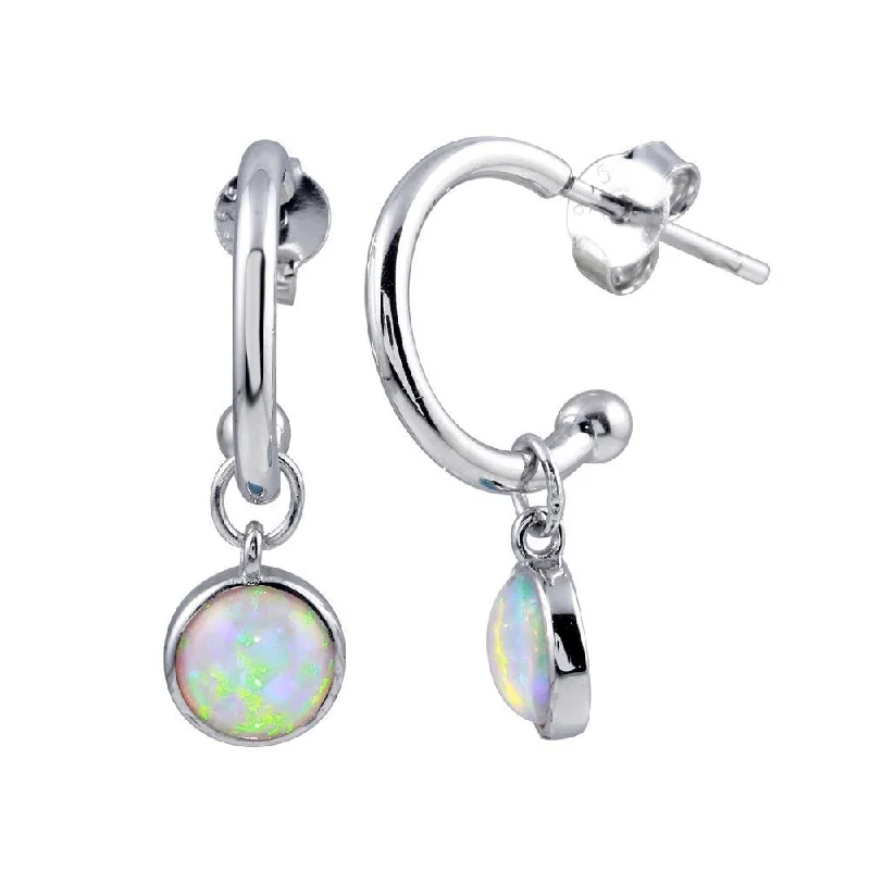 women’s diamond stud earrings -Rhodium Plated 925 Sterling Silver Semi Hoop Dangling Pink Opal Earring - STE01223PINK