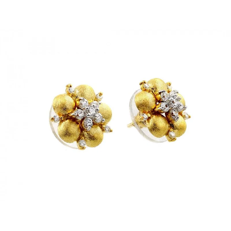 matching earrings for women -Silver 925 Gold Plated Flower Center Clear CZ Stud Earrings - BGE00116