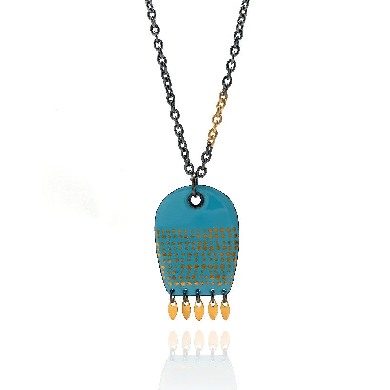 minimalist necklaces for women -Blue and Gold Enamel Pendant Necklace