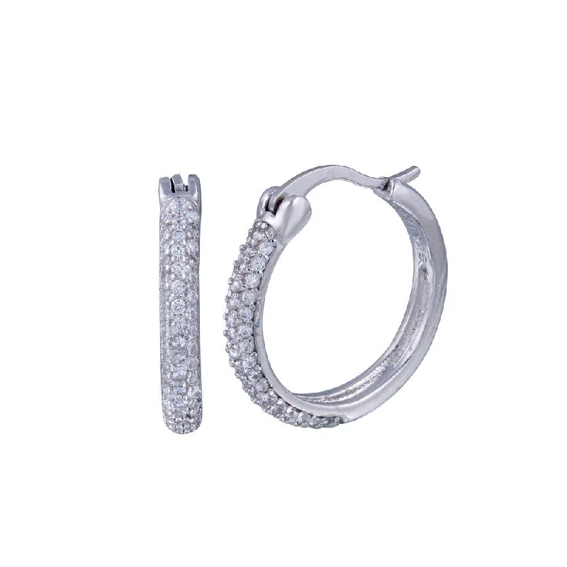 women’s luxury diamond earrings -Silver 925 Rhodium Plated Round CZ Hoop Earrings - STE00586