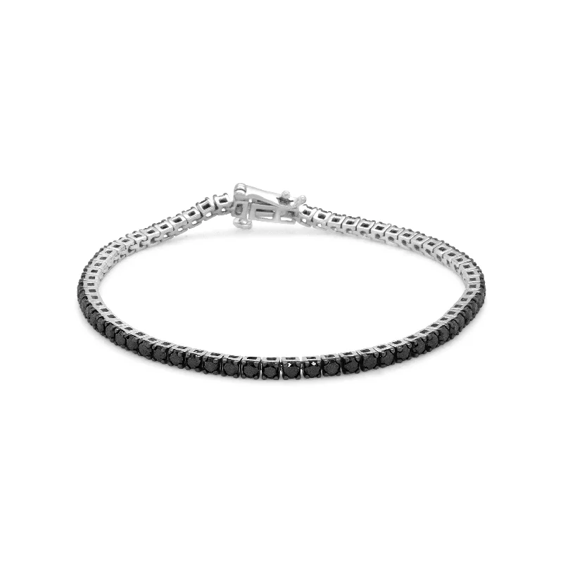 .925 Sterling Silver 4-Prong Set Treated Black Round-Cut Diamond Classic Tennis Bracelet