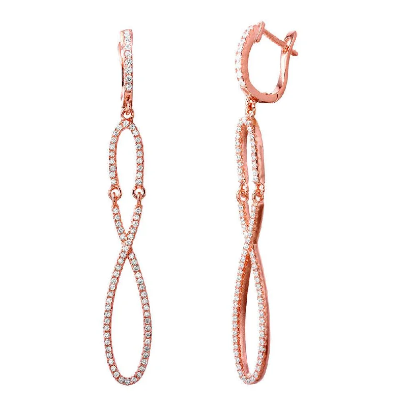 fashion-forward earrings for women -Silver 925 Rose Gold Plated Dangling Infinity CZ Dangling Earrings - ACE00103RGP