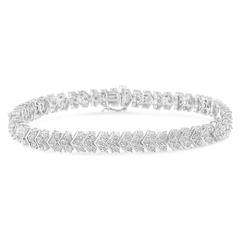 .925 Sterling Silver 2.0 Cttw Diamond Miracle-Set Nested Chevron Link 7" Tennis Bracelet