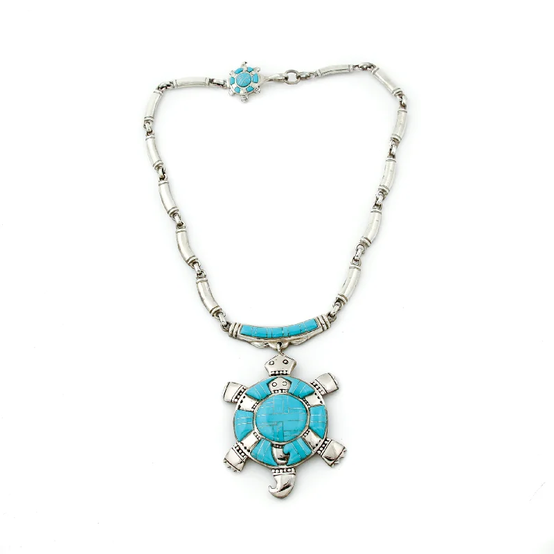 custom necklaces for women -Endearing 1970's "Turtle Island"  Natural Turquoise Navajo Necklace