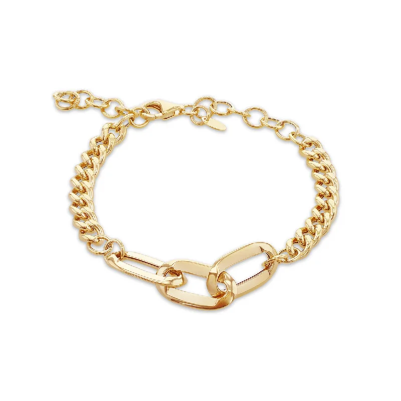 9K Yellow Gold Curb Station Link Bracelet 7.5