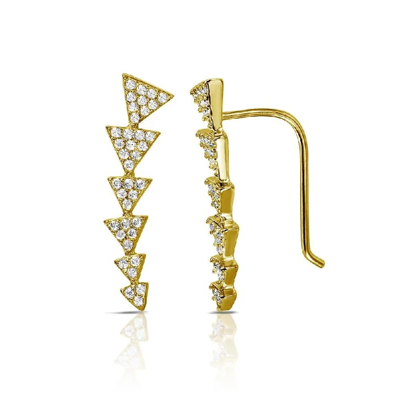 creative earrings for women -Gold Plated 925 Sterling Silver 6 Arrow Up CZ Climbing Earrings - STE01067GP