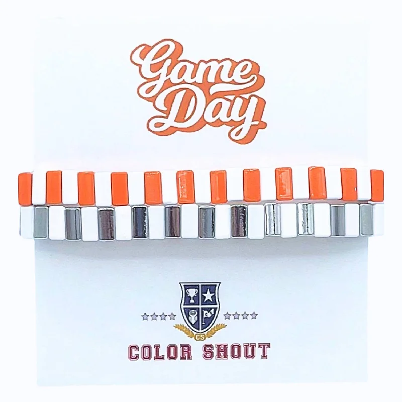 Unisex - Game Day: Team Colors Enamel Tile Double Stack Bracelet In Orange/silver