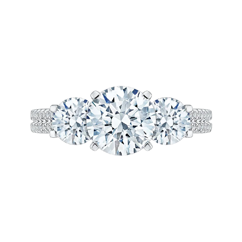 large solitaire engagement rings -14K White Gold Round Cut Diamond Three Stone Cathedral Style Engagement Ring (Semi Mount)