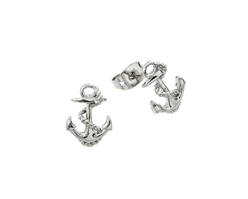 minimalistic earrings for women -Silver 925 Rhodium Anchor Stud Earrings - BGE00376