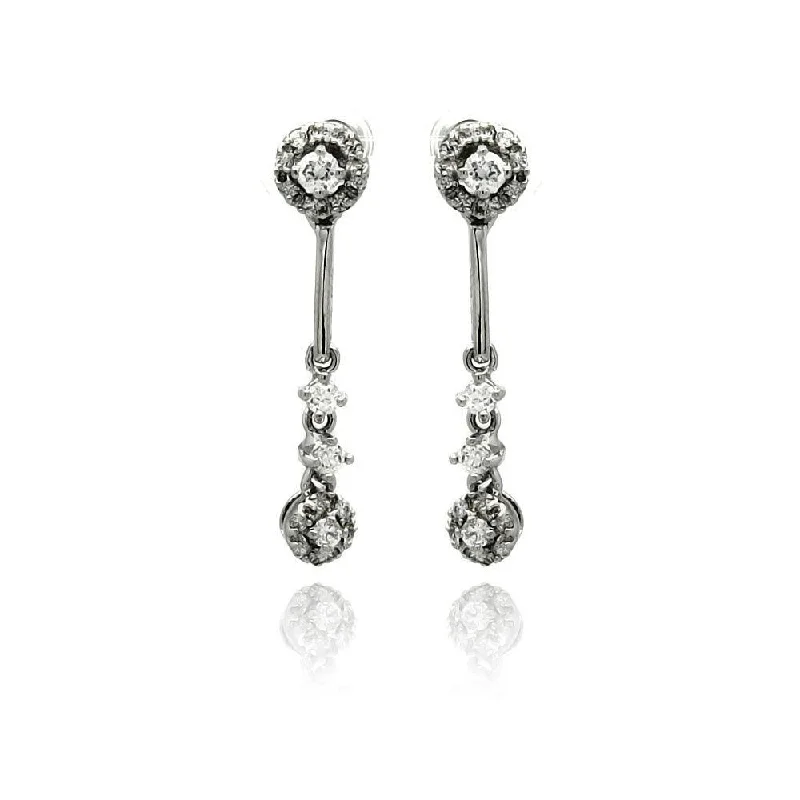 hoop earrings for women -Silver 925 Rhodium Plated Multiple Round CZ Dangling Stud Earrings - BGE00226