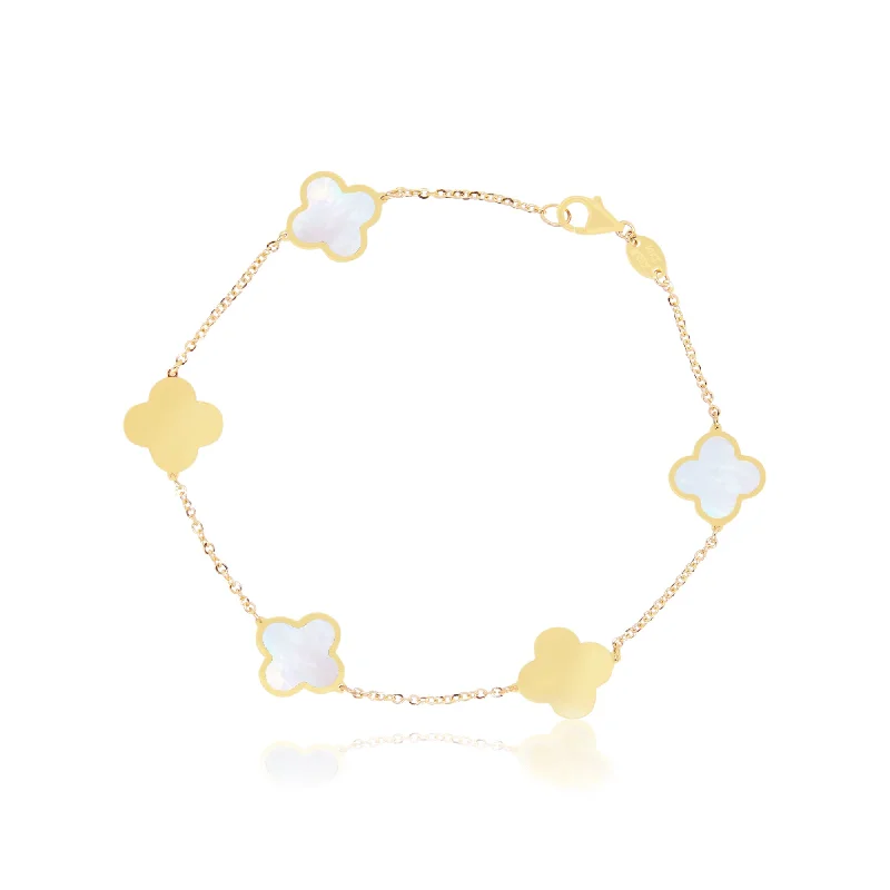 Small Mother of Pearl and Gold Clover Bracelet