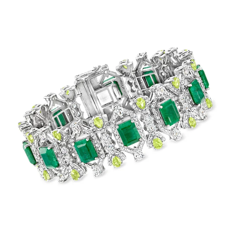 Ross-Simons Emerald, White Topaz and Peridot Bracelet in Sterling Silver