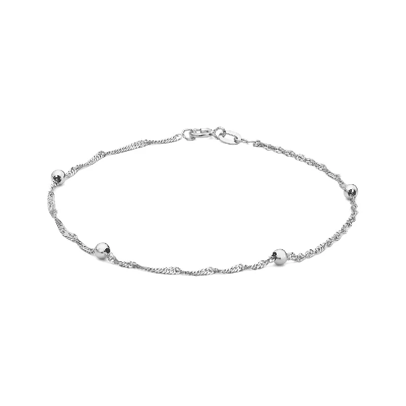 9K White Gold Twist Curb & Balls Chain Bracelet