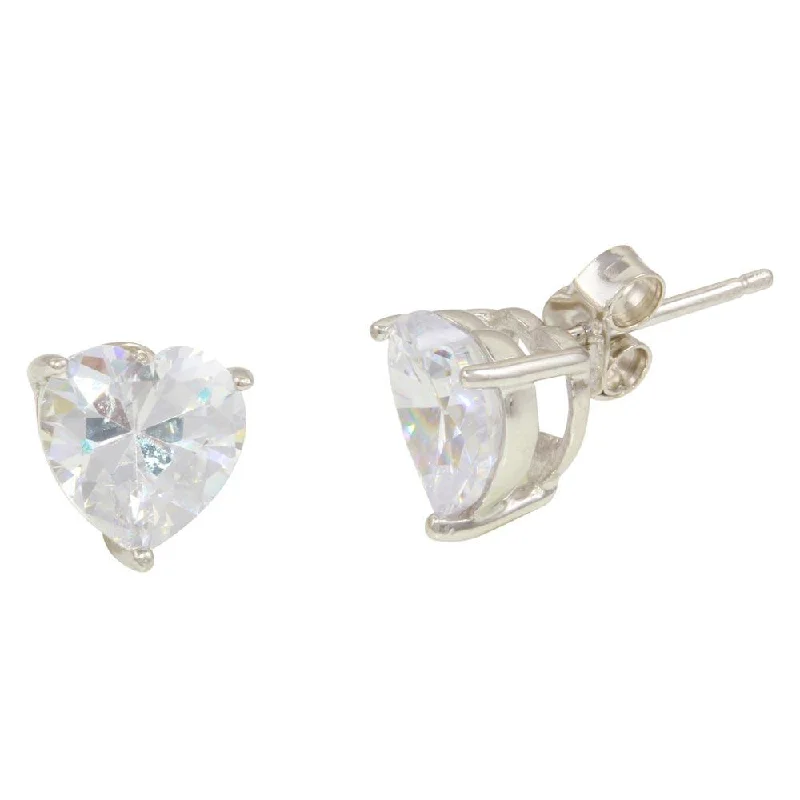 chandelier earrings for women -Rhodium Plated 925 Sterling Silver Heart Stone Stud Earrings - STE00467