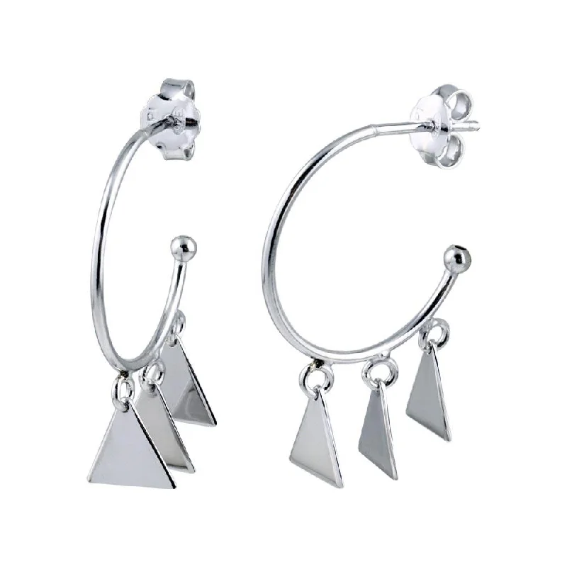 gemstone earrings for women -Rhodium Plated 925 Sterling Silver Dangling Triangle Silver Charm Earrings - SOE00021