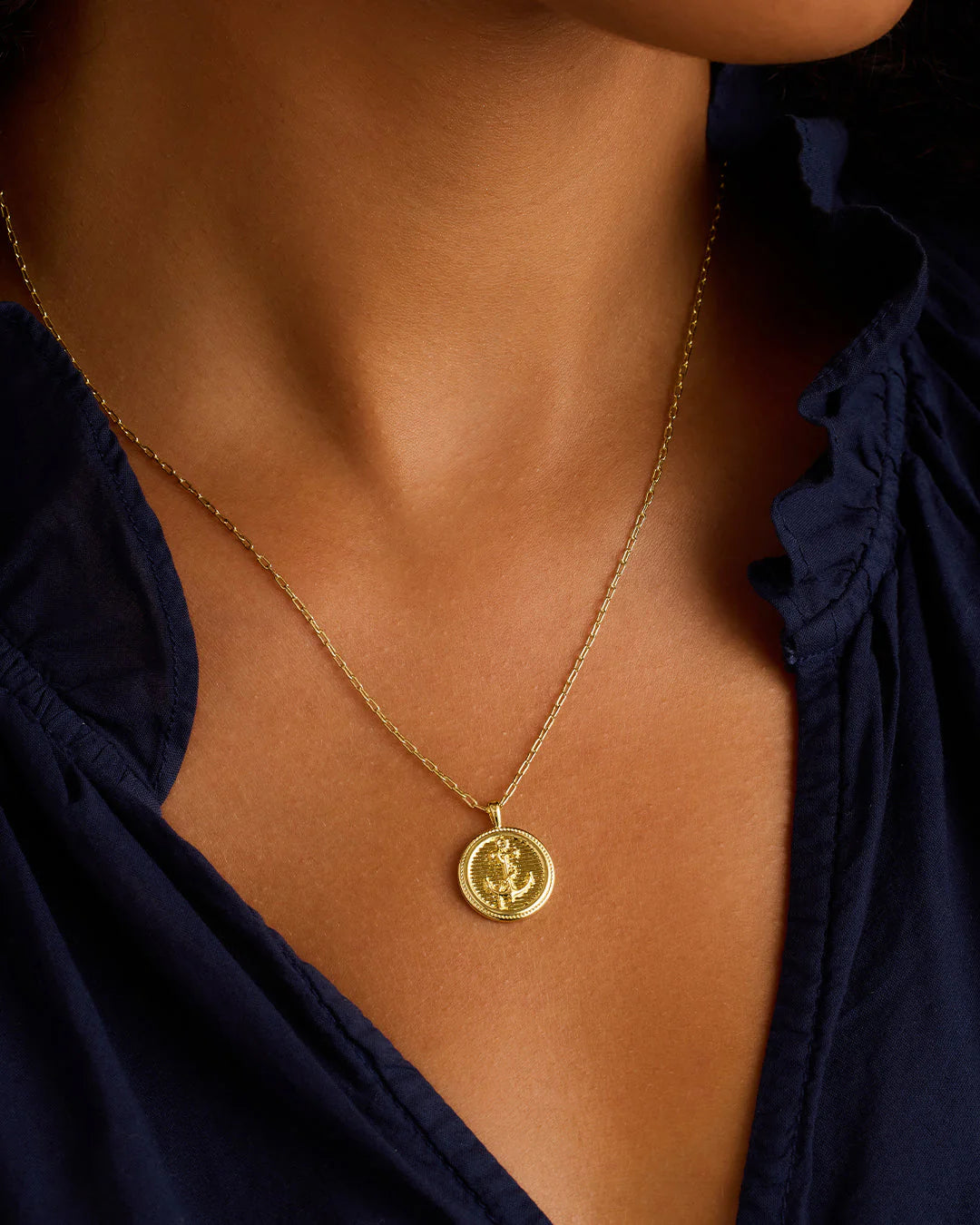 trendy necklaces for women -Anchor Coin Necklace