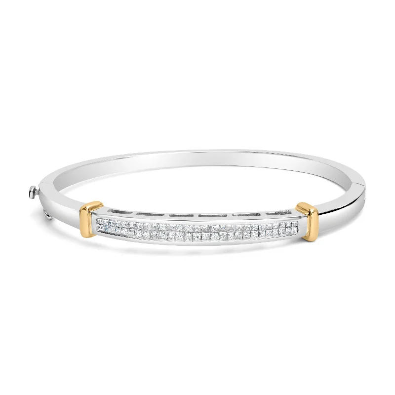 14K Two-Toned Gold Princess Cut Diamond Fashion Bangle