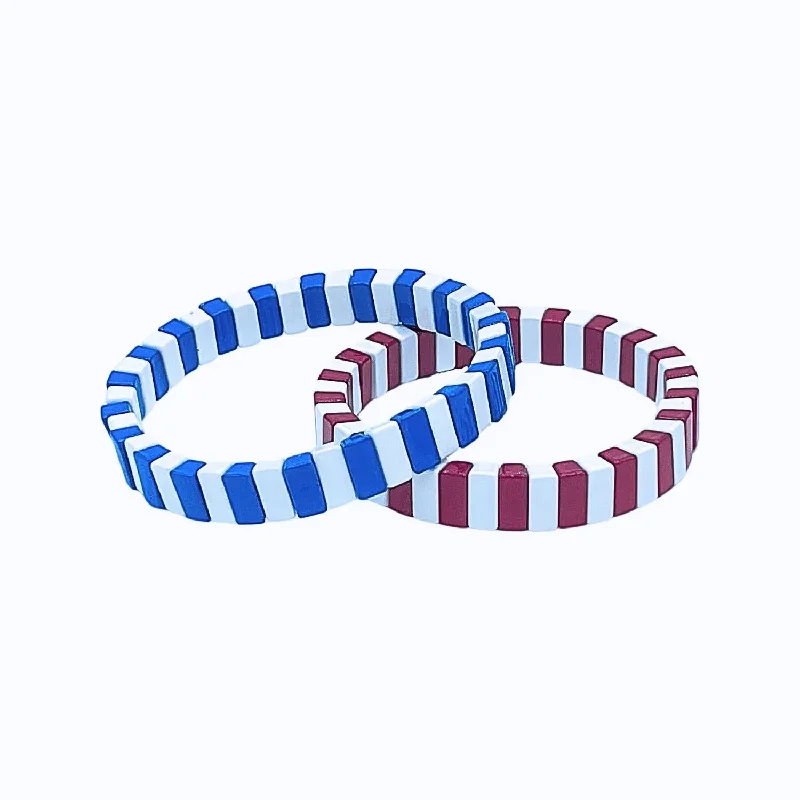 Unisex - Pi Beta Phi Enamel Tile Double Stack Bracelet In Maroon/blue/white