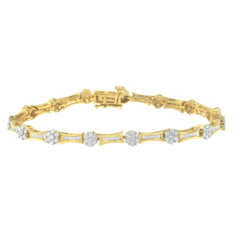 10K Yellow and White Gold 2.00 cttw Round and Baguette-Cut Diamond Link Bracelet