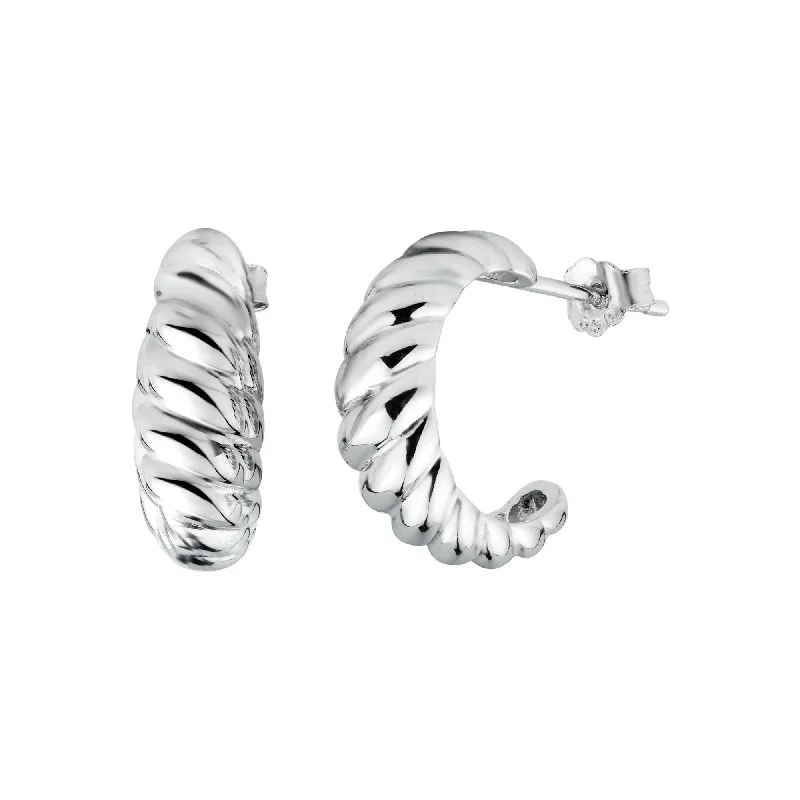 mixed metal earrings for women -Rhodium Plated 925 Sterling Silver Semi Hoop Braid Design Earring - STE01328