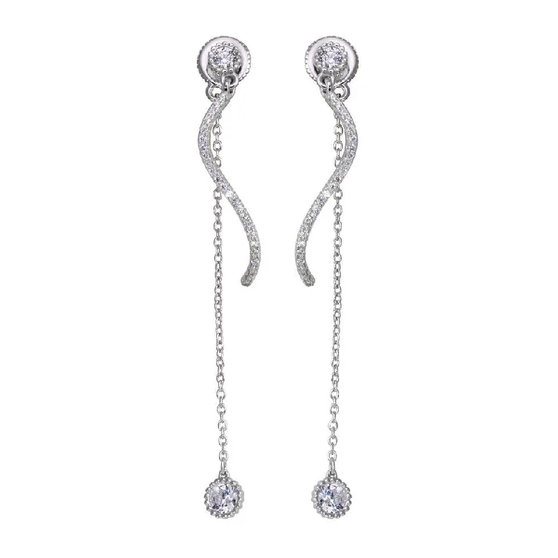 luxury gemstone earrings for women -Rhodium Plated 925 Sterling Silver Front and Back Dangling Earrings with CZ - BGE00586