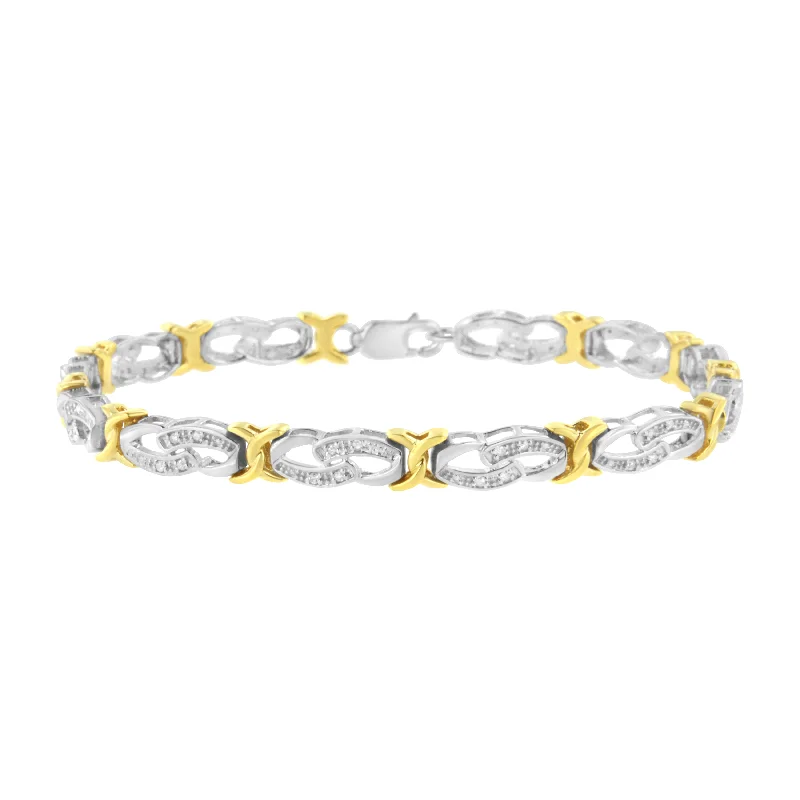 10k Yellow Gold Plated Sterling Silver 1/4 cttw Diamond Infinity and X Link Bracelet